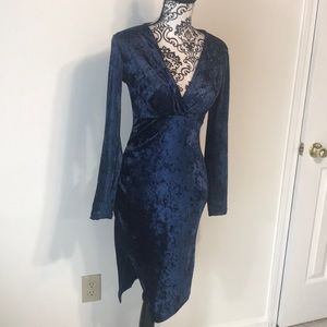 Blue velvet midi dress evening part dress